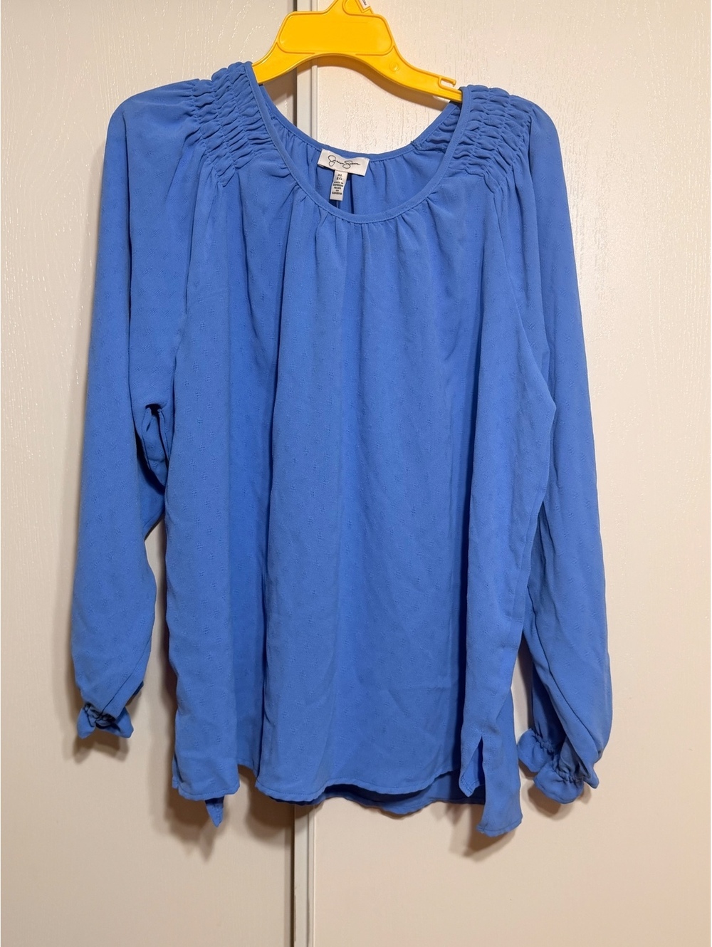 Jessica Simpson Women's XL Blue Long Sleeve Smocked Blouse Top NWT